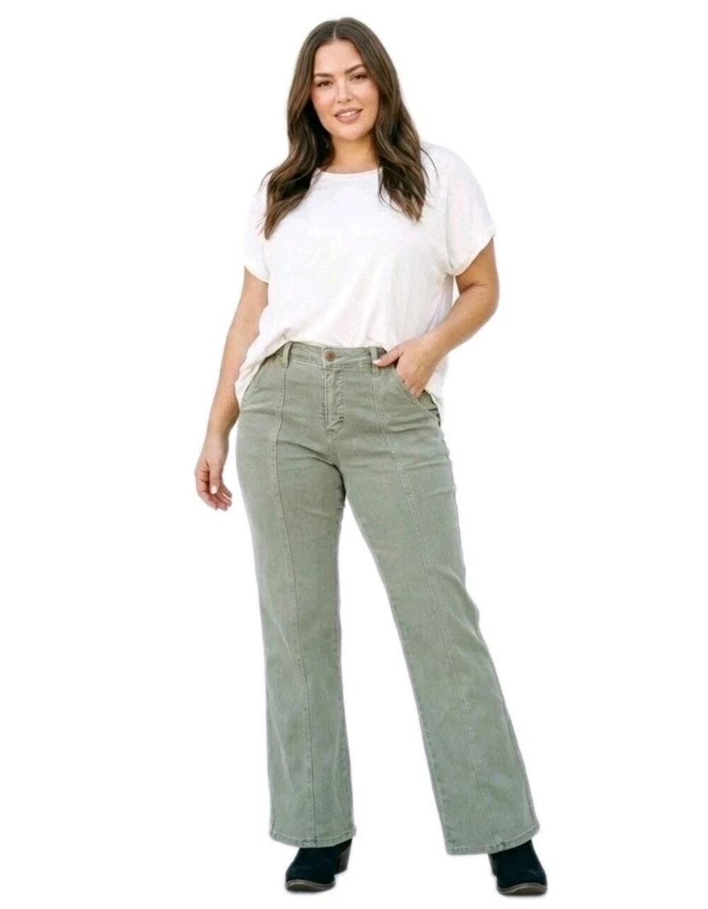 Judy Blue Sage Green Greenwich High Rise Front Seam Denim Jeans 11/30